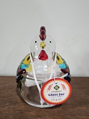 Gourmet Kitchen Clear Multicolor Glass Chicken Shaped Jar 15.9oz 470ml